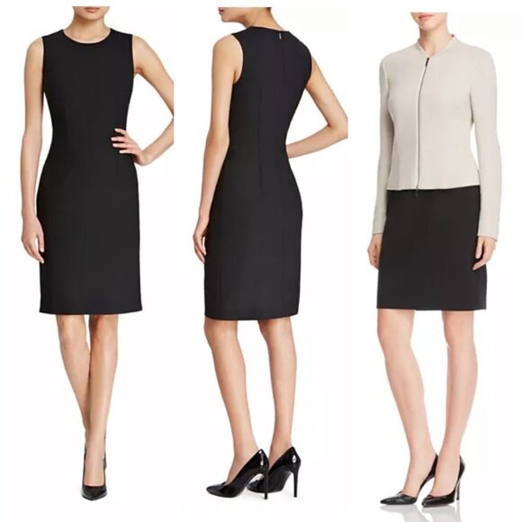 Hugo Boss Dirusa Fundamentals Black Sheath Stretch Sleeveless Dress Midi Size 2 - Picture 8 of 8